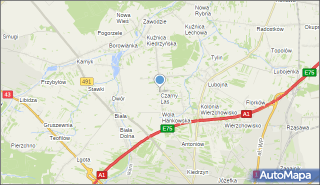 mapa Czarny Las, Czarny Las gmina Mykanów na mapie Targeo